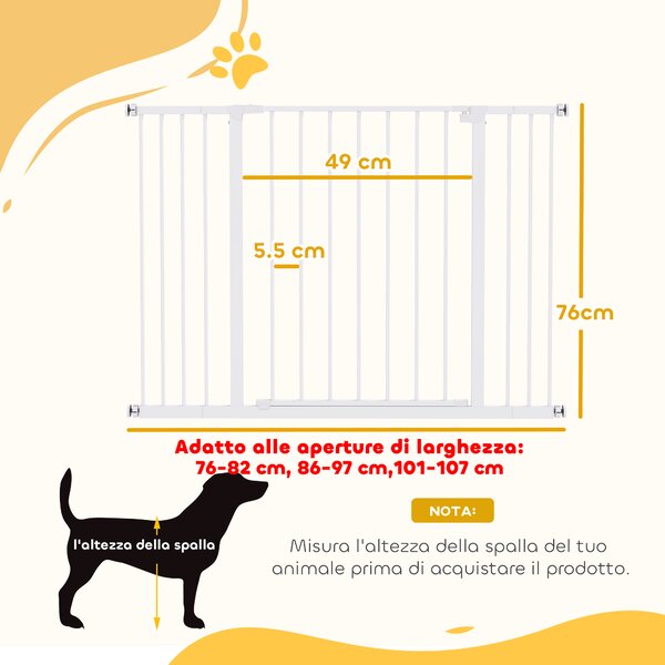 PawHut Cancellino per Cani di Sicurezza Estensibile da 76-107cm Montaggio a Pressione, Metallo e Plastica|Aosom