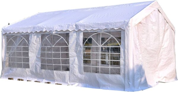 VivaGarden Gazebo da Giardino 6x4 mt Tendone per Feste in Acciaio/Tessuto con Protezione raggi UV e Tende Laterali con Finestre colore Bianco