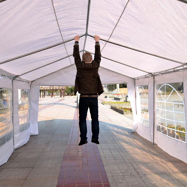 VivaGarden Gazebo da Giardino 6x4 mt Tendone per Feste in Acciaio/Tessuto con Protezione raggi UV e Tende Laterali con Finestre colore Bianco