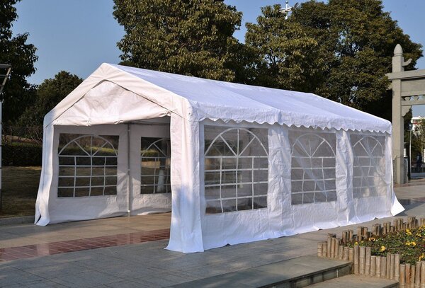 VivaGarden Gazebo da Giardino 6x4 mt Tendone per Feste in Acciaio/Tessuto con Protezione raggi UV e Tende Laterali con Finestre colore Bianco