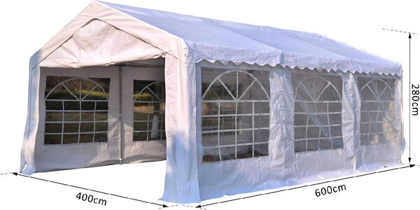 VivaGarden Gazebo da Giardino 6x4 mt Tendone per Feste in Acciaio/Tessuto con Protezione raggi UV e Tende Laterali con Finestre colore Bianco
