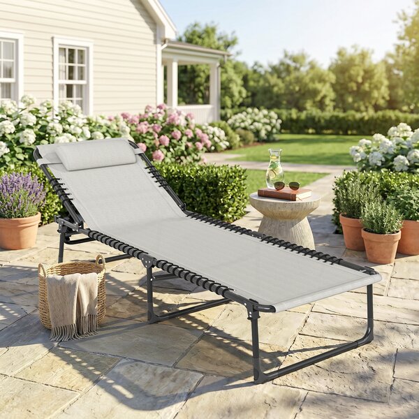 Outsunny Lettino Prendisole in Acciaio e Tessuto Traspirante con Schienale Reclinabile, 197x58x26 cm|Aosom