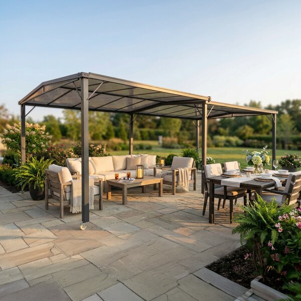 VivaGarden Gazebo da Giardino Estensibile 3x3/5,7 mt in Policarbonato/Alluminio colore Antracite - Res