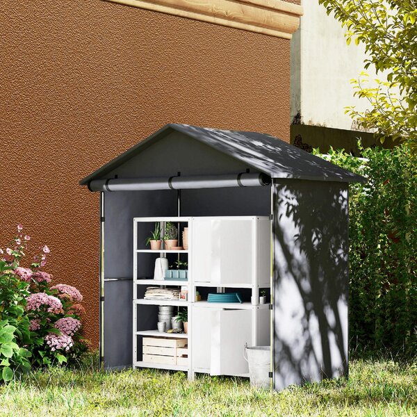 VivaGarden Gazebo da Giardino Tenda Garage Moto Bici 1,1x2 mt in Acciaio/Tessuto Chiuso con Porta Avvolgibile colore Grigio Scuro