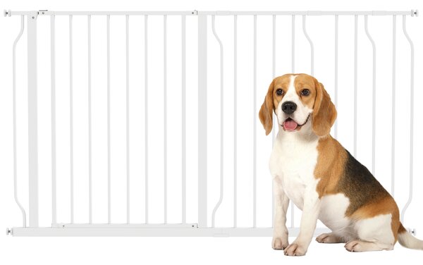 PawHut Cancelletto di Sicurezza per Cani Estensibile in Acciaio e ABS per Scale e Porte 75-145cm Facile da Installare e Regolabile Bianco|Aosom