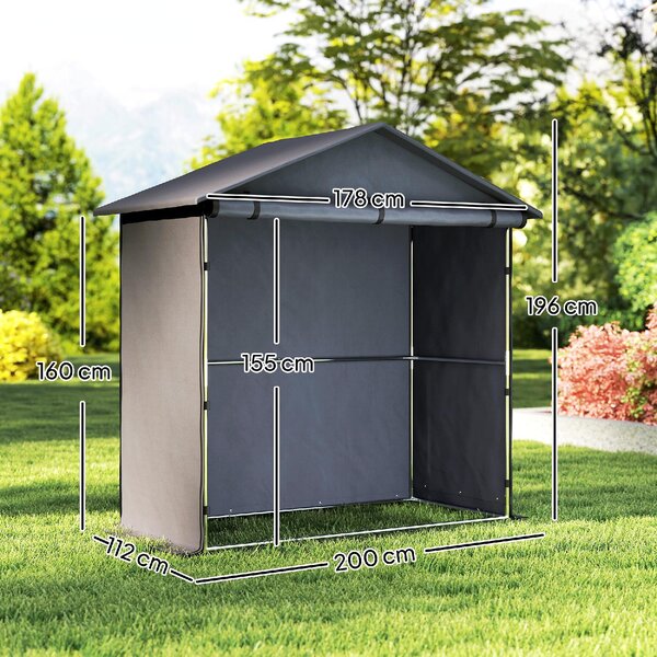 VivaGarden Gazebo da Giardino Tenda Garage Moto Bici 1,1x2 mt in Acciaio/Tessuto Chiuso con Porta Avvolgibile colore Grigio Scuro