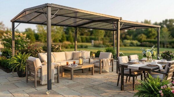 VivaGarden Gazebo da Giardino Estensibile 3x3/5,7 mt in Policarbonato/Alluminio colore Antracite - Res