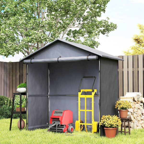 VivaGarden Gazebo da Giardino Tenda Garage Moto Bici 1,1x2 mt in Acciaio/Tessuto Chiuso con Porta Avvolgibile colore Grigio Scuro