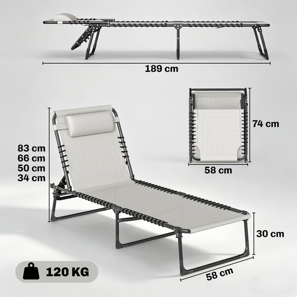Outsunny Lettino Prendisole in Acciaio e Tessuto Traspirante con Schienale Reclinabile, 197x58x26 cm|Aosom