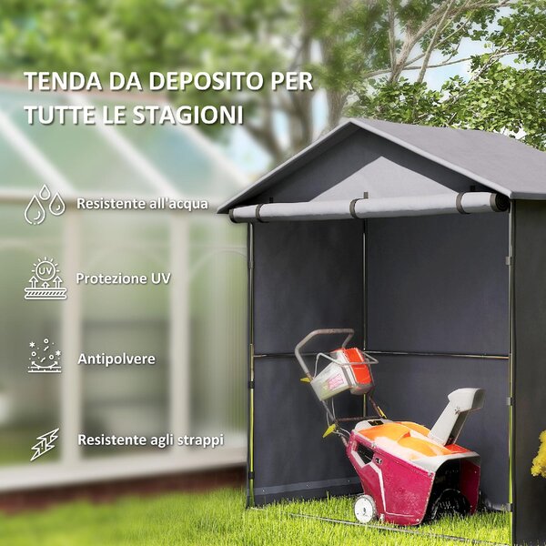 VivaGarden Gazebo da Giardino Tenda Garage Moto Bici 1,1x2 mt in Acciaio/Tessuto Chiuso con Porta Avvolgibile colore Grigio Scuro