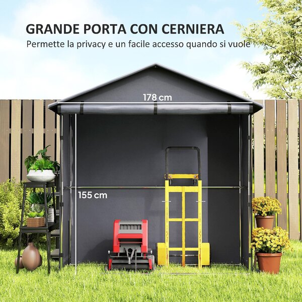 VivaGarden Gazebo da Giardino Tenda Garage Moto Bici 1,1x2 mt in Acciaio/Tessuto Chiuso con Porta Avvolgibile colore Grigio Scuro