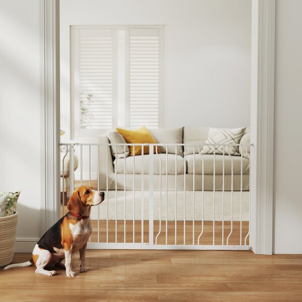 PawHut Cancelletto di Sicurezza per Cani Estensibile in Acciaio e ABS per Scale e Porte 75-145cm Facile da Installare e Regolabile Bianco|Aosom
