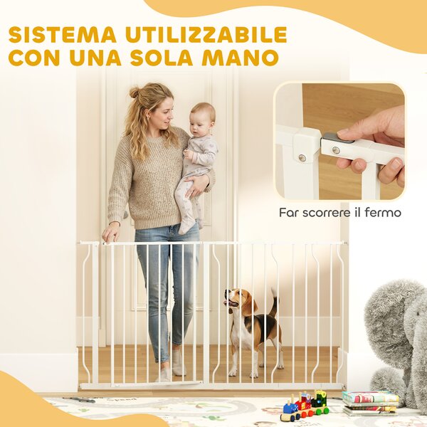 PawHut Cancelletto di Sicurezza per Cani Estensibile in Acciaio e ABS per Scale e Porte 75-145cm Facile da Installare e Regolabile Bianco|Aosom
