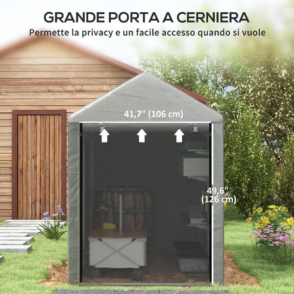VivaGarden Gazebo da Giardino Tenda Garage Moto Bici 1,2x1,79 mt in Acciaio/Tessuto Protezione raggi UV Chiuso con Porta Avvolgibile colore Grigio 