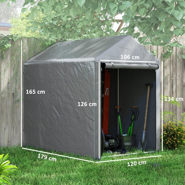 VivaGarden Gazebo da Giardino Tenda Garage Moto Bici 1,2x1,79 mt in Acciaio/Tessuto Protezione raggi UV Chiuso con Porta Avvolgibile colore Grigio 