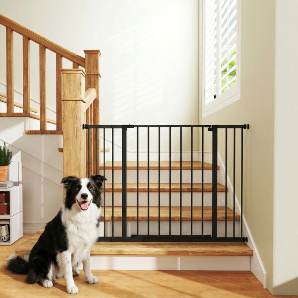 PawHut Cancelletto per Cani Estensibile con Viti e Ampia Apertura, in Metallo e Plastica, 76-107x76 cm, Nero|Aosom