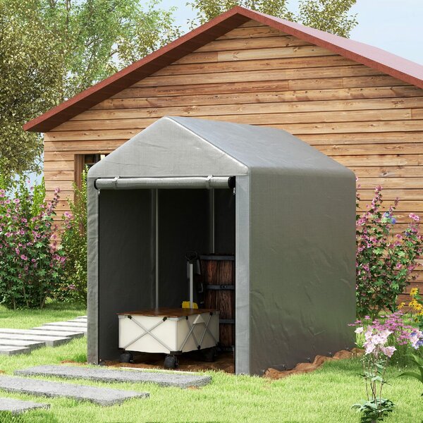 VivaGarden Gazebo da Giardino Tenda Garage Moto Bici 1,2x1,79 mt in Acciaio/Tessuto Protezione raggi UV Chiuso con Porta Avvolgibile colore Grigio 