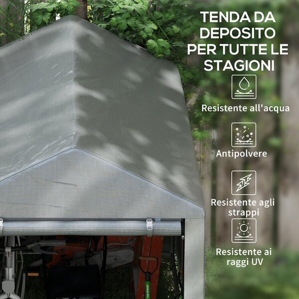 VivaGarden Gazebo da Giardino Tenda Garage Moto Bici 1,2x1,79 mt in Acciaio/Tessuto Protezione raggi UV Chiuso con Porta Avvolgibile colore Grigio 