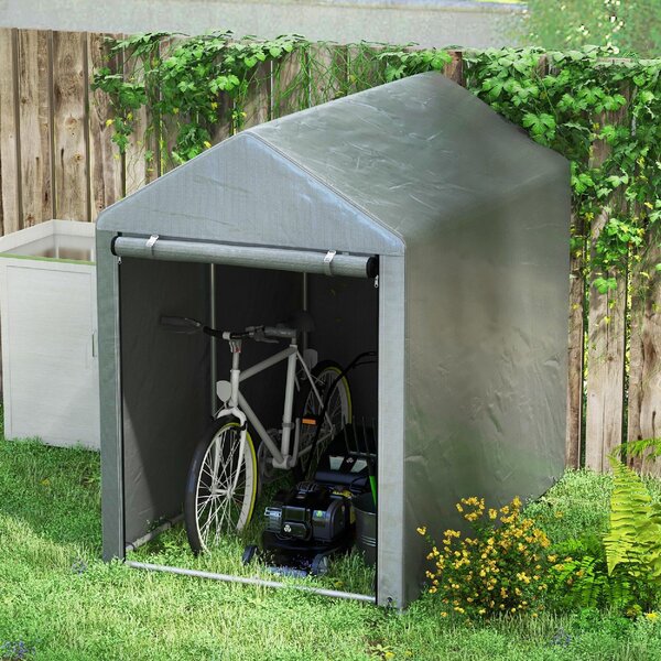 VivaGarden Gazebo da Giardino Tenda Garage Moto Bici 1,2x1,79 mt in Acciaio/Tessuto Protezione raggi UV Chiuso con Porta Avvolgibile colore Grigio 