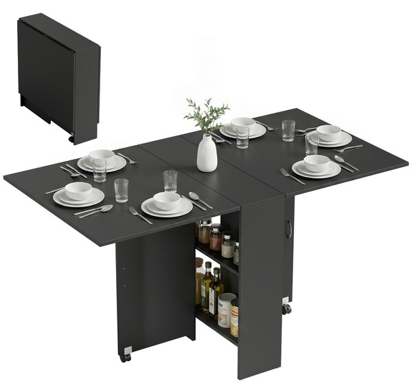 HOMCOM Tavolo Pieghevole in Legno per 4-6 Persone con Ruote, 75x140x74cm, Nero|Aosom