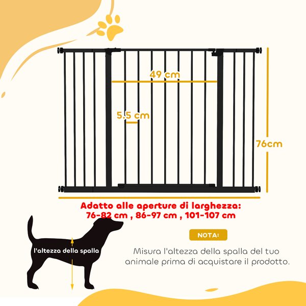 PawHut Cancelletto per Cani Estensibile con Viti e Ampia Apertura, in Metallo e Plastica, 76-107x76 cm, Nero|Aosom