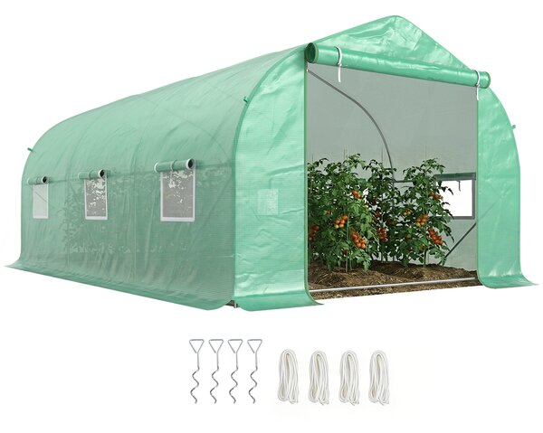 Outsunny Serra da Giardino a Tunnel con Tetto Spiovente in PE e Tubi d'Acciaio 4.5 × 3 × 2m Verde Scuro|Aosom