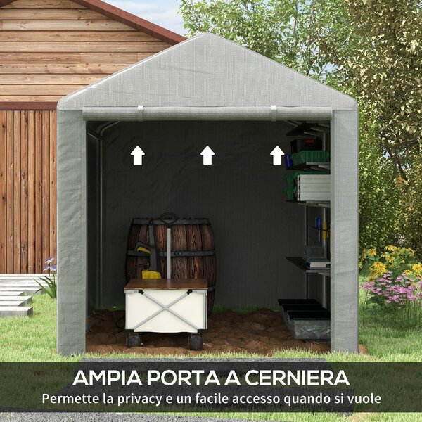 VivaGarden Gazebo da Giardino Tenda Garage Moto Bici 1,6x2 mt in Acciaio/Tessuto Protezione raggi UV Chiuso con Porta Avvolgibile colore Grigio Chi