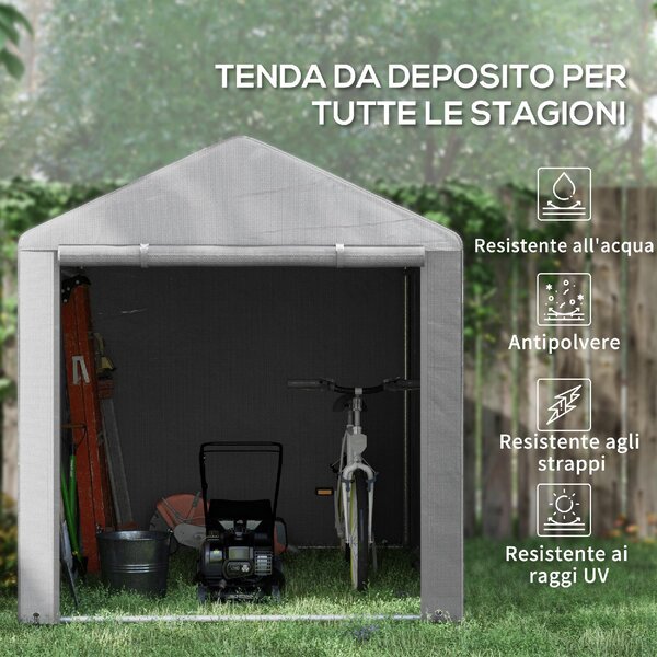 VivaGarden Gazebo da Giardino Tenda Garage Moto Bici 1,6x2 mt in Acciaio/Tessuto Protezione raggi UV Chiuso con Porta Avvolgibile colore Grigio Chi