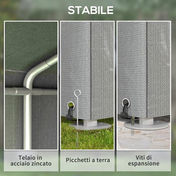 VivaGarden Gazebo da Giardino Tenda Garage Moto Bici 1,6x2 mt in Acciaio/Tessuto Protezione raggi UV Chiuso con Porta Avvolgibile colore Grigio Chi