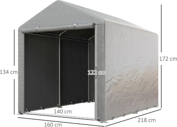 VivaGarden Gazebo da Giardino Tenda Garage Moto Bici 1,6x2 mt in Acciaio/Tessuto Protezione raggi UV Chiuso con Porta Avvolgibile colore Grigio Chi