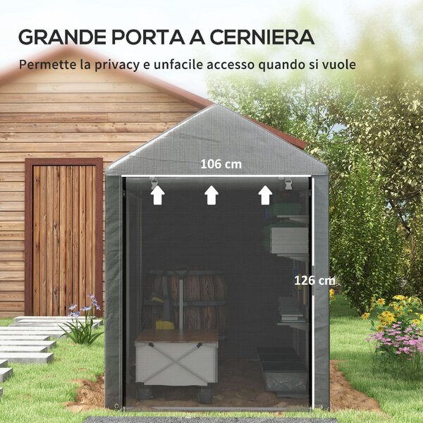VivaGarden Gazebo da Giardino Tenda Garage Moto Bici 1,2x1,79 mt in Acciaio/Tessuto Protezione raggi UV Chiuso con Porta Avvolgibile colore Grigio 