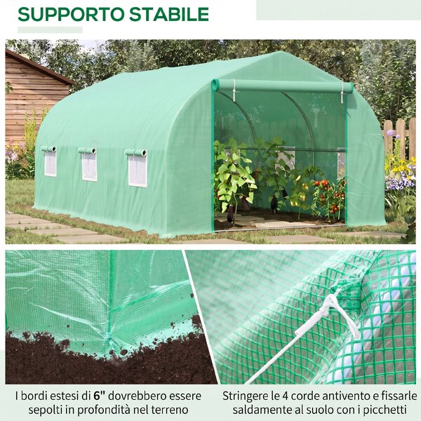 Outsunny Serra da Giardino a Tunnel con Tetto Spiovente in PE e Tubi d'Acciaio 4.5 × 3 × 2m Verde Scuro|Aosom