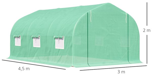 Outsunny Serra da Giardino a Tunnel con Tetto Spiovente in PE e Tubi d'Acciaio 4.5 × 3 × 2m Verde Scuro|Aosom