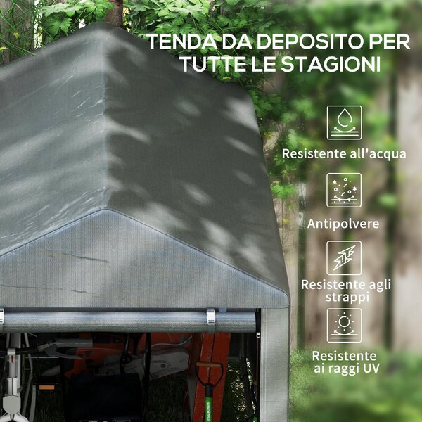 VivaGarden Gazebo da Giardino Tenda Garage Moto Bici 1,2x1,79 mt in Acciaio/Tessuto Protezione raggi UV Chiuso con Porta Avvolgibile colore Grigio 