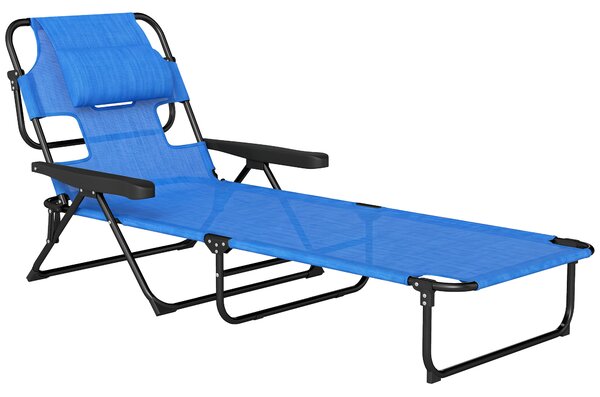 Outsunny Sdraio da Giardino Pieghevole con Schienale Regolabile, Cuscino e Foro per Viso, Blu Scuro|Aosom