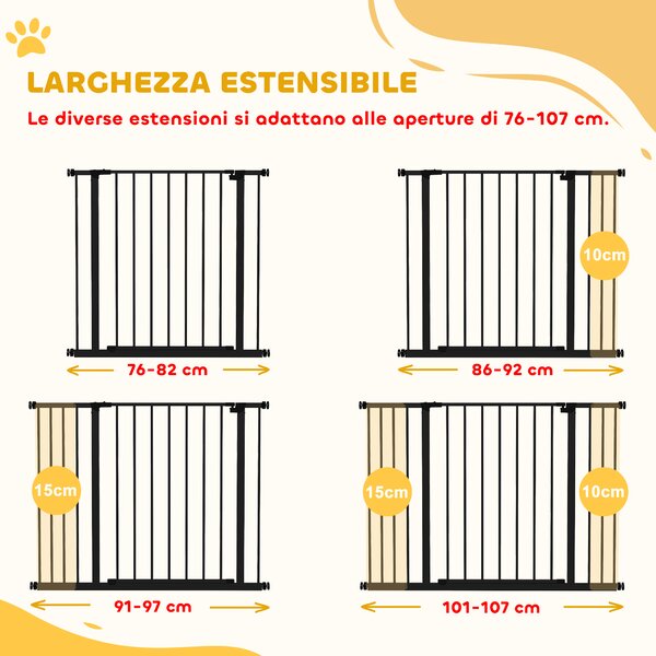 PawHut Cancelletto per Cani Estensibile con Viti e Ampia Apertura, in Metallo e Plastica, 76-107x76 cm, Nero|Aosom