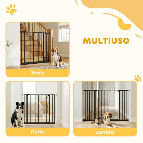 PawHut Cancelletto per Cani Estensibile con Viti e Ampia Apertura, in Metallo e Plastica, 76-107x76 cm, Nero|Aosom