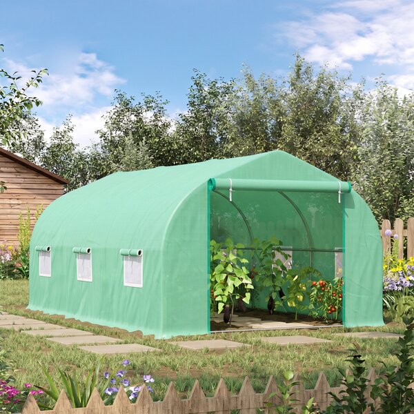Outsunny Serra da Giardino a Tunnel con Tetto Spiovente in PE e Tubi d'Acciaio 4.5 × 3 × 2m Verde Scuro|Aosom