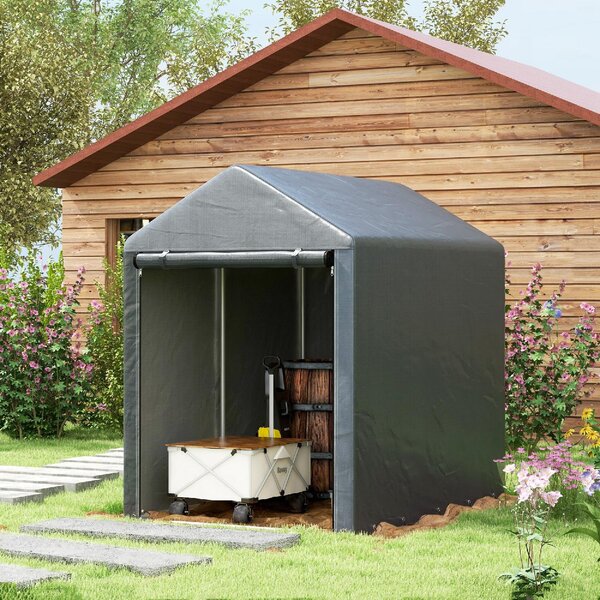 VivaGarden Gazebo da Giardino Tenda Garage Moto Bici 1,2x1,79 mt in Acciaio/Tessuto Protezione raggi UV Chiuso con Porta Avvolgibile colore Grigio 
