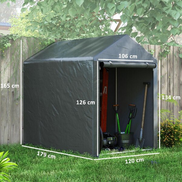 VivaGarden Gazebo da Giardino Tenda Garage Moto Bici 1,2x1,79 mt in Acciaio/Tessuto Protezione raggi UV Chiuso con Porta Avvolgibile colore Grigio 