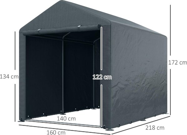 VivaGarden Gazebo da Giardino Tenda Garage Moto Bici 1,6x2 mt in Acciaio/Tessuto Protezione raggi UV Chiuso con Porta Avvolgibile colore Grigio Scuro