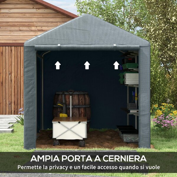 VivaGarden Gazebo da Giardino Tenda Garage Moto Bici 1,6x2 mt in Acciaio/Tessuto Protezione raggi UV Chiuso con Porta Avvolgibile colore Grigio Scuro