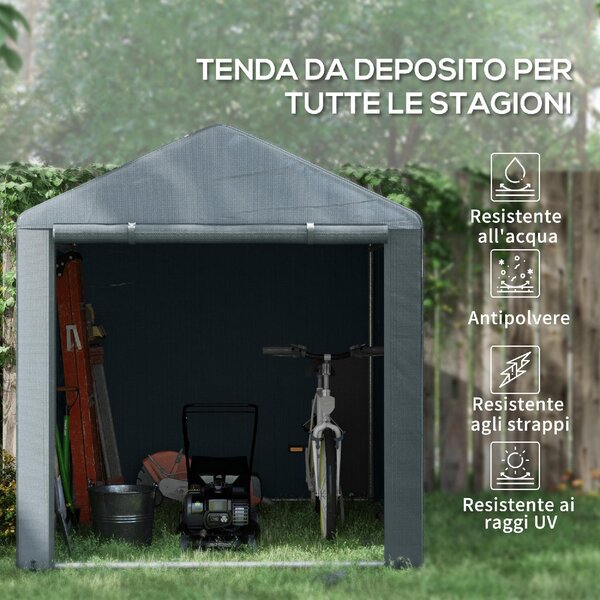 VivaGarden Gazebo da Giardino Tenda Garage Moto Bici 1,6x2 mt in Acciaio/Tessuto Protezione raggi UV Chiuso con Porta Avvolgibile colore Grigio Scuro