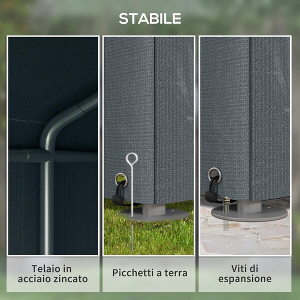 VivaGarden Gazebo da Giardino Tenda Garage Moto Bici 1,6x2 mt in Acciaio/Tessuto Protezione raggi UV Chiuso con Porta Avvolgibile colore Grigio Scuro