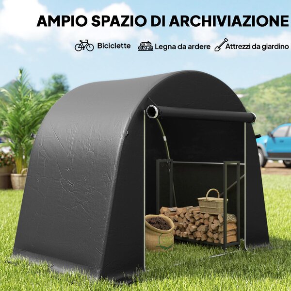 VivaGarden Gazebo da Giardino Tenda Garage Moto Bici 2,4x1,2 mt in Metallo/Tessuto Chiuso con Porta Avvolgibile colore Grigio Scuro