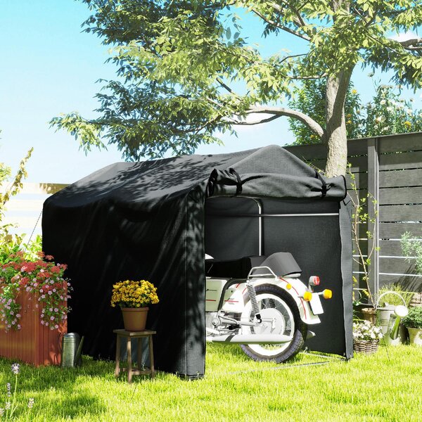 VivaGarden Gazebo da Giardino Tenda Garage Moto Bici 2,2x1,57 mt in Acciaio/Tessuto Protezione raggi UV Chiuso con Porta Avvolgibile colore Grigio 