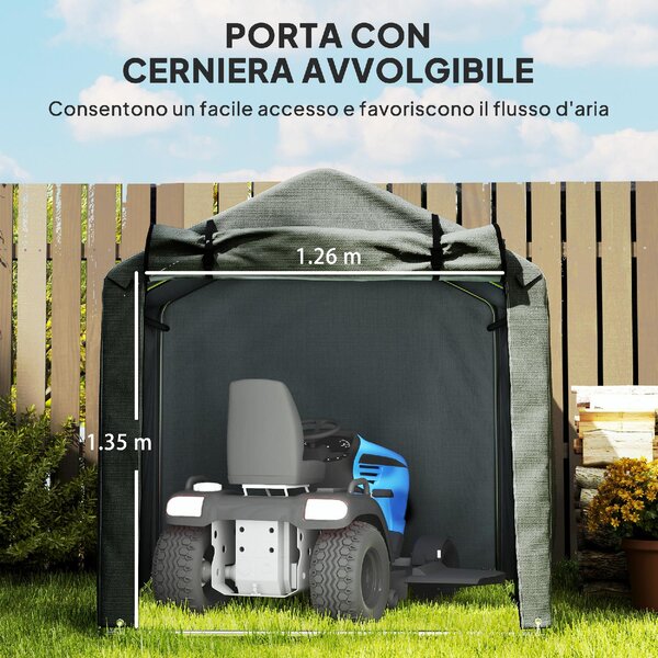 VivaGarden Gazebo da Giardino Tenda Garage Moto Bici 2,2x1,57 mt in Acciaio/Tessuto Protezione raggi UV Chiuso con Porta Avvolgibile colore Grigio 