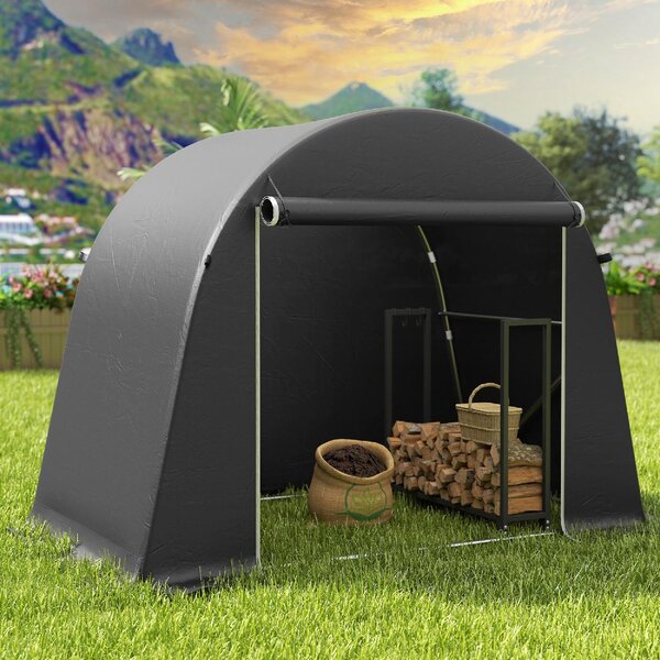 VivaGarden Gazebo da Giardino Tenda Garage Moto Bici 2,4x1,2 mt in Metallo/Tessuto Chiuso con Porta Avvolgibile colore Grigio Scuro