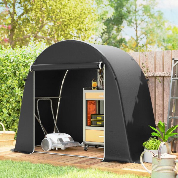 VivaGarden Gazebo da Giardino Tenda Garage Moto Bici 2,4x1,2 mt in Metallo/Tessuto Chiuso con Porta Avvolgibile colore Grigio Scuro