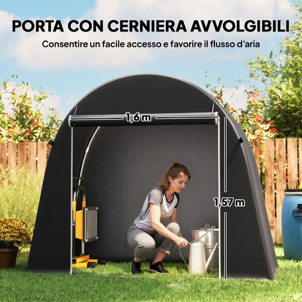 VivaGarden Gazebo da Giardino Tenda Garage Moto Bici 2,4x1,2 mt in Metallo/Tessuto Chiuso con Porta Avvolgibile colore Grigio Scuro